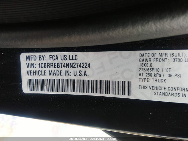 RAM 1500 Big Horn 2022 1C6RREBT4NN274224 Image 16