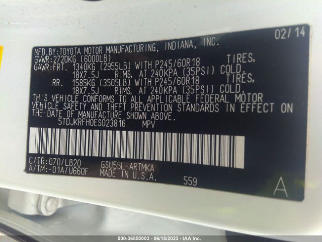 5TDJKRFH0ES023816 Toyota Highlander Xle V6