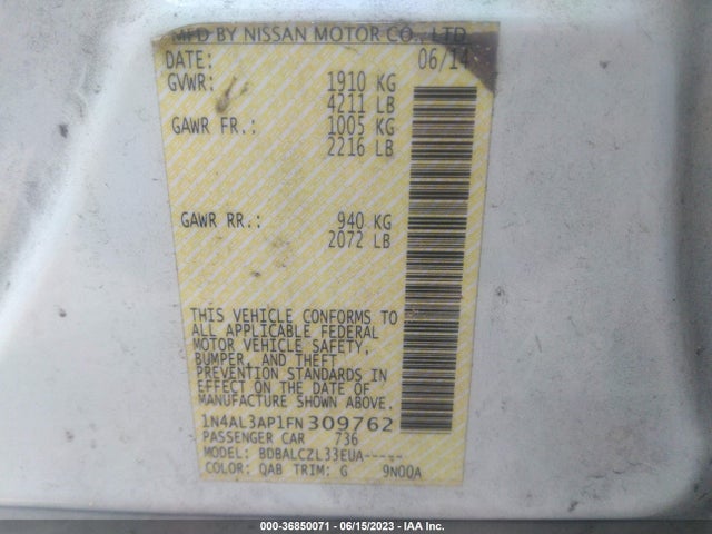 Nissan ALTIMA 2.5 2015 1N4AL3AP1FN309762 Image 10