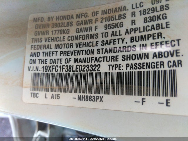 Honda Civic Sedan Ex 2020 19XFC1F38LE023322 Image 9