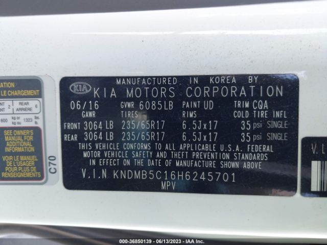 KNDMB5C16H6245701 KIA SEDONA LX