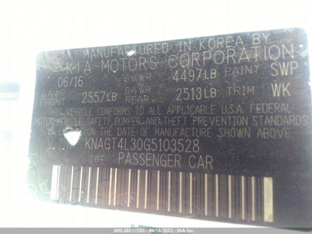 KNAGT4L30G5103528 KIA Optima Lx