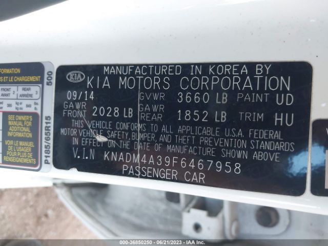 KNADM4A39F6467958 KIA RIO LX