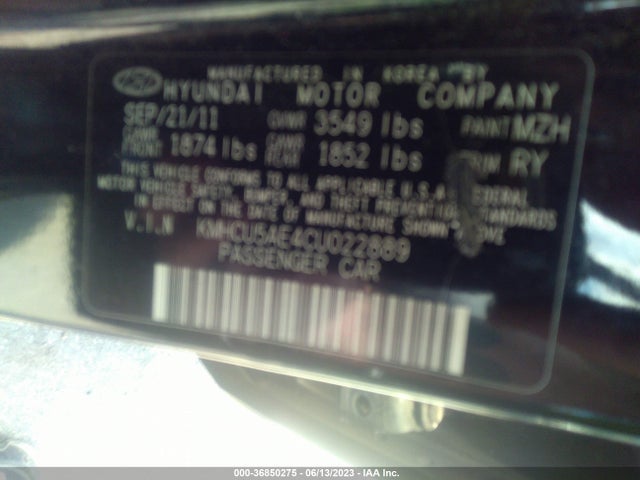 2012 HYUNDAI ACCENT SE VIN: KMHCU5AE4CU022889