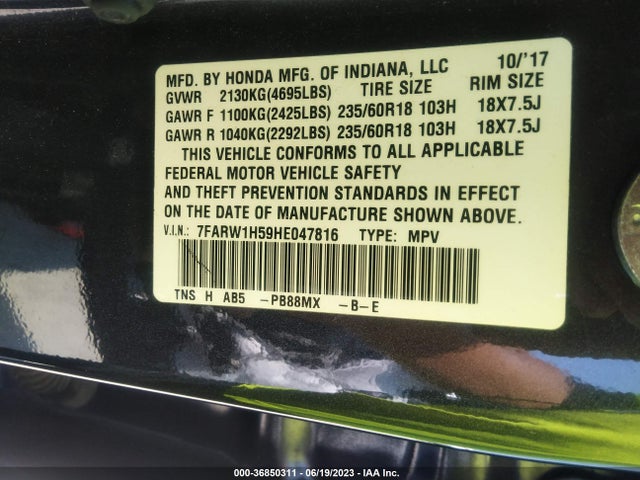 Honda CR-V EX 2017 7FARW1H59HE047816 Image 9