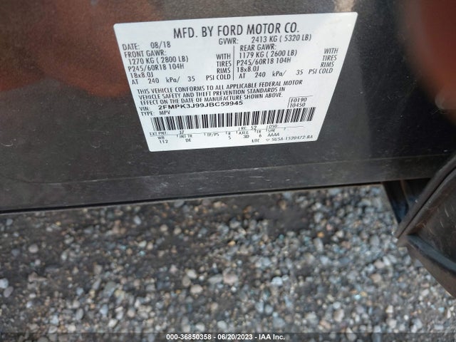 2018 FORD EDGE SEL VIN: 2FMPK3J99JBC59945