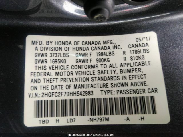 2HGFC2F79HH542983 Honda Civic Sedan Ex