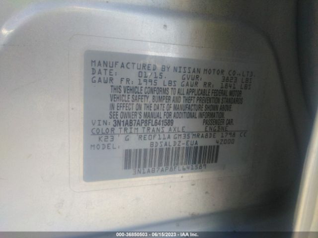 3N1AB7AP8FL641589 Nissan Sentra Sr/sl/s/sv/fe+ S