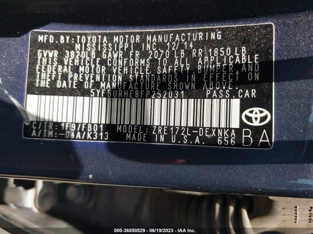 Toyota COROLLA LE 2015 5YFBURHE8FP252031 Image 9