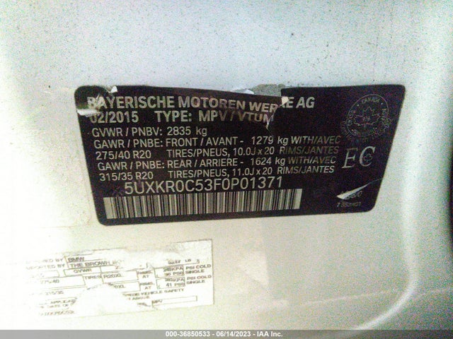 5UXKR0C53F0P01371 BMW X5 Xdrive35i