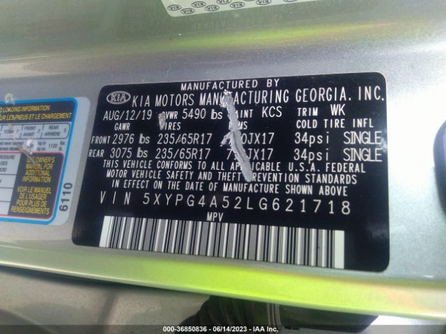5XYPG4A52LG621718 KIA Sorento Lx V6