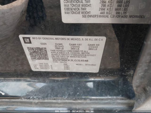 3GTP9BEK2LG314548 GMC Sierra 1500 Sle