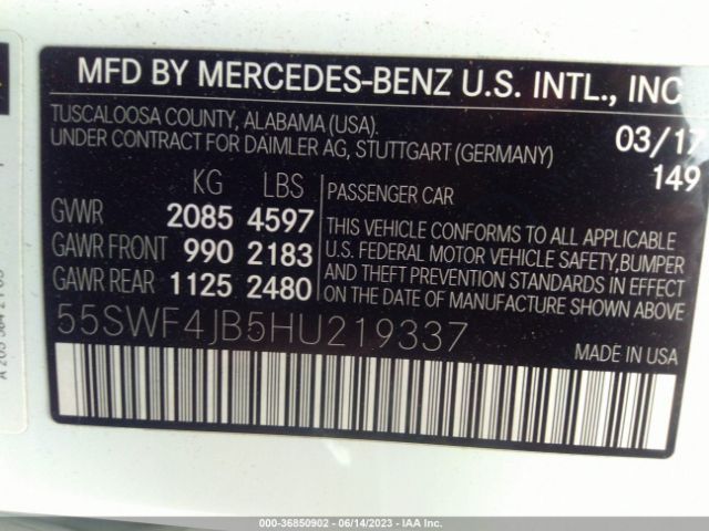 55SWF4JB5HU219337 Mercedes-Benz C-class C 300