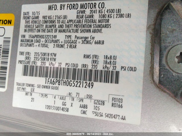 Ford Mustang Ecoboost 2016 1FA6P8TH0G5221249 Image 15