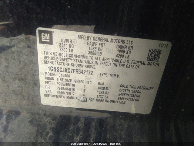Chevrolet Suburban Lt 2015 1GNSCJKC7FR542172 Image 9