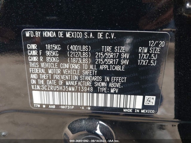 Honda HR-V LX 2021 3CZRU5H35MM713948 Image 11