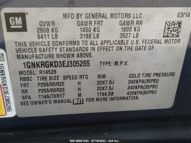 Chevrolet Traverse Lt 2014 1GNKRGKD3EJ305265 Image 9
