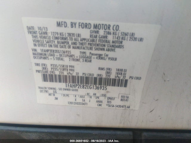 Ford TAURUS SEL 2014 1FAHP2E82EG136935 Image 9
