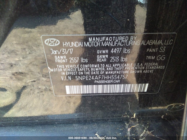 Hyundai Sonata 2.4l 2017 5NPE24AF7HH554757 Image 9