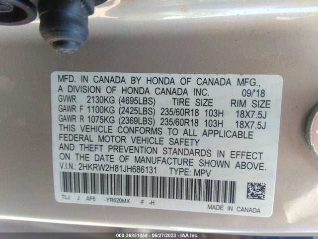 Honda Cr-v Ex-l 2018 2HKRW2H81JH686131 Image 9