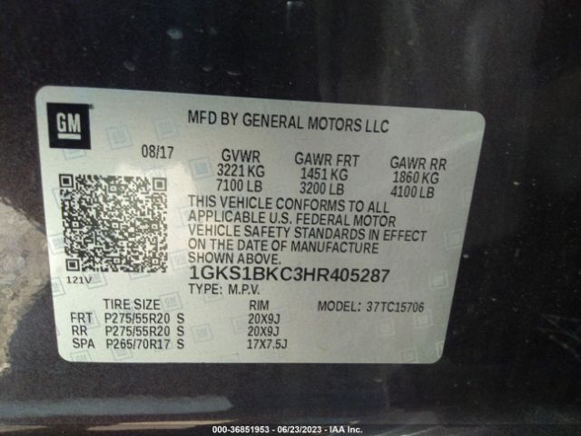 1GKS1BKC3HR405287 GMC YUKON SLT