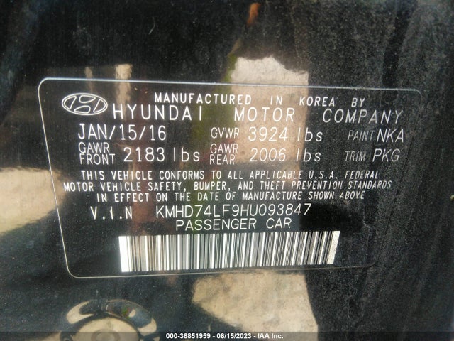 Hyundai ELANTRA SE 2017 KMHD74LF9HU093847 Image 15