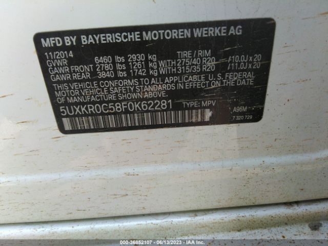 5UXKR0C58F0K62281 BMW X5 Xdrive35i