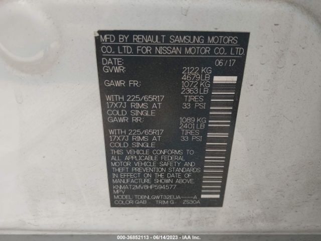 KNMAT2MV8HP594577 Nissan ROGUE S/SV/SL