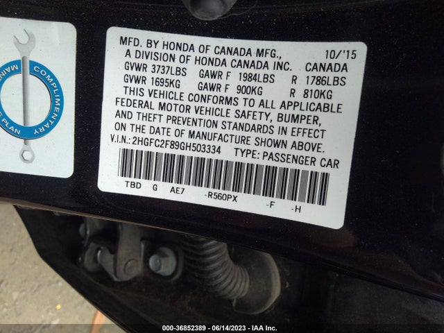 Honda Civic Sedan Ex 2016 2HGFC2F89GH503334 Image 9