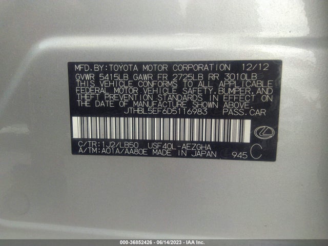Продажа на аукционе авто 2013 Lexus Ls 460, vin: JTHBL5EF6D5116983, номер лота: 36852426