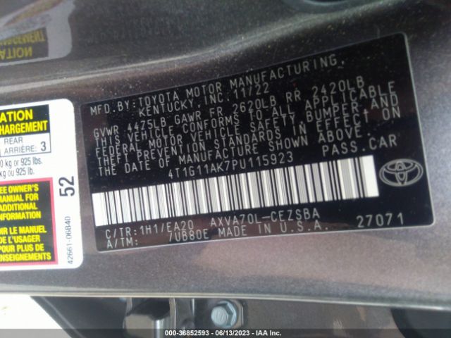 4T1G11AK7PU115923 Toyota Camry Se/se Nightshade