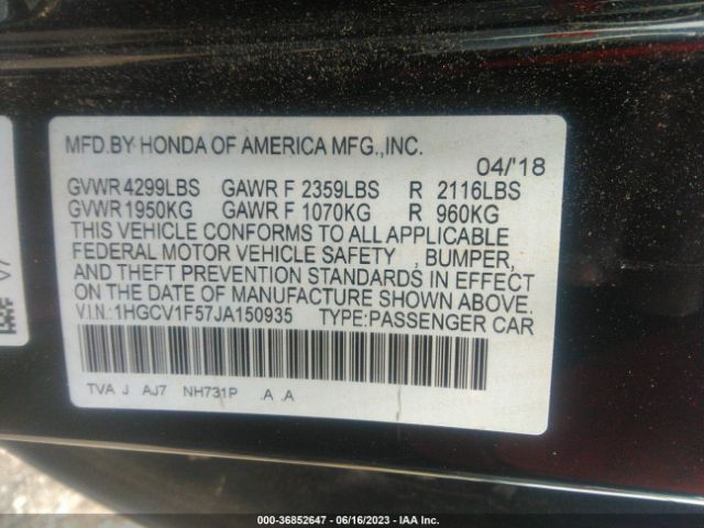 1HGCV1F57JA150935 Honda Accord Sedan Ex-l 1.5t