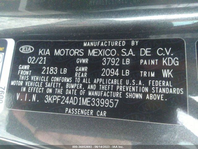 3KPF24AD1ME339957 KIA FORTE FE