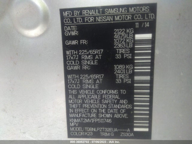Nissan ROGUE S 2015 KNMAT2MV1FP511746 Image 10