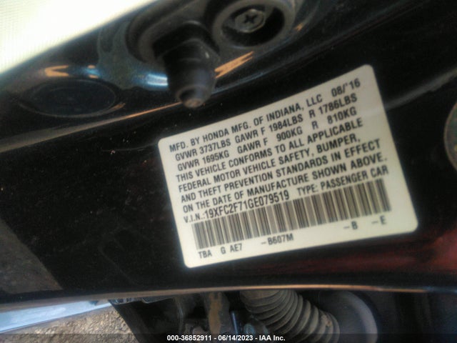 Honda Civic Sedan Ex 2016 19XFC2F71GE079519 Image 9