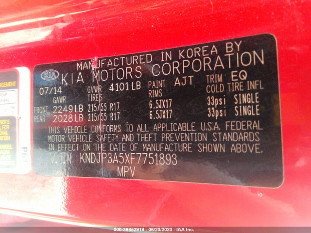KIA SOUL + 2015 KNDJP3A5XF7751893 Image 9