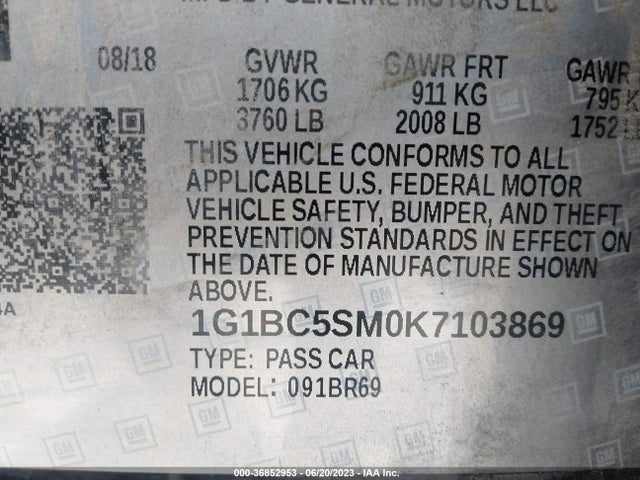 Chevrolet CRUZE LS 2019 1G1BC5SM0K7103869 Image 9