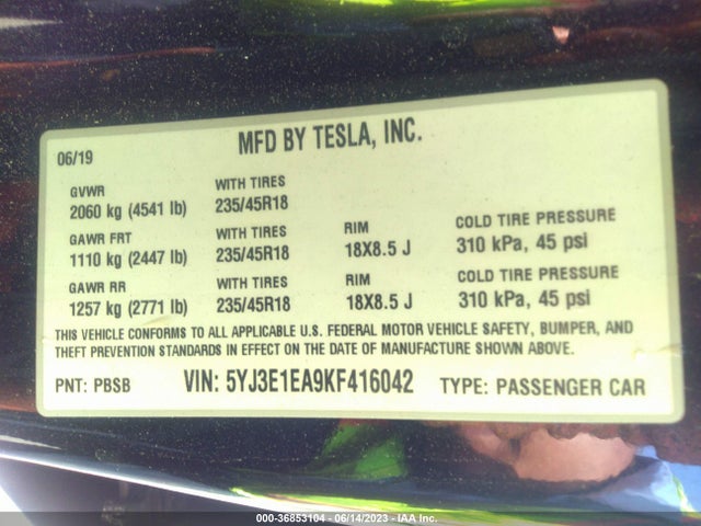 Tesla Model 3 Range 2019 5YJ3E1EA9KF416042 Image 11