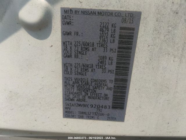 5N1AT2MV9FC920483 Nissan Rogue Sl