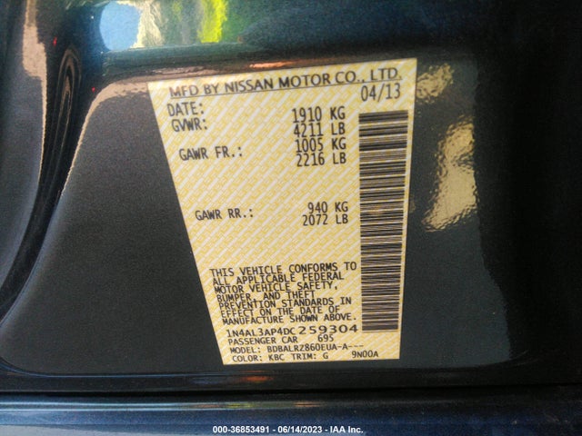 2013 NISSAN ALTIMA 2.5 S VIN: 1N4AL3AP4DC259304