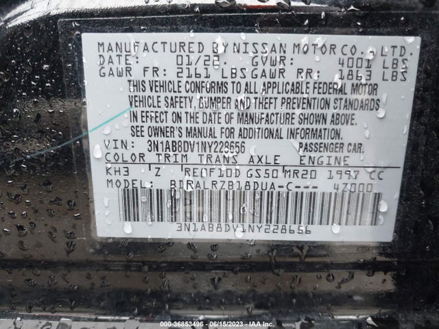 2022 NISSAN SENTRA SR VIN: 3N1AB8DV1NY228656