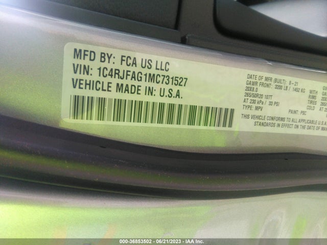 1C4RJFAG1MC731527 Jeep Grand Cherokee Laredo X