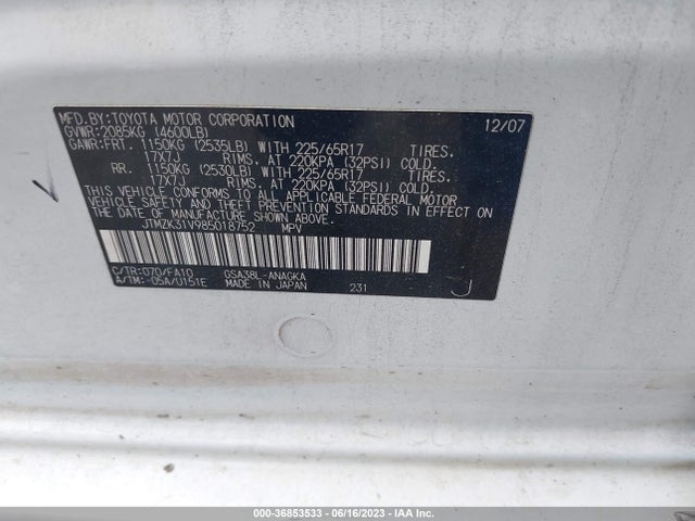 2008 TOYOTA RAV4 LTD VIN: JTMZK31V985018752