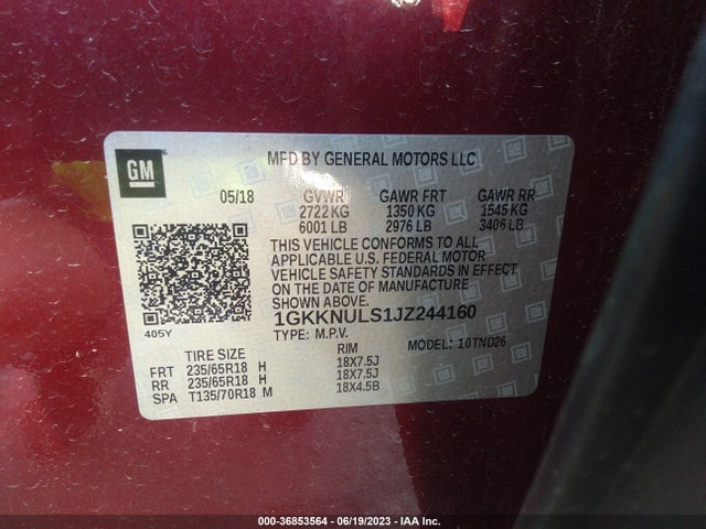 GMC Acadia Slt-1 2018 1GKKNULS1JZ244160 Image 9