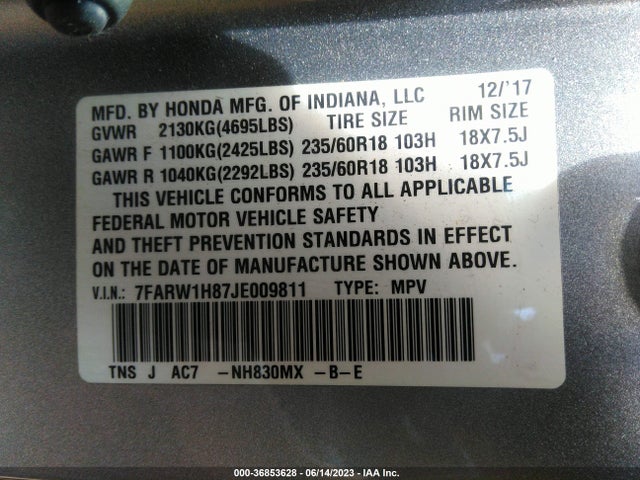 Honda Cr-v Ex-l 2018 7FARW1H87JE009811 Image 9