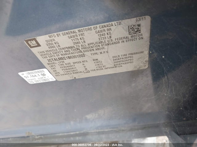 2011 GMC TERRAIN SLE-1 VIN: 2CTALMEC1B6391003