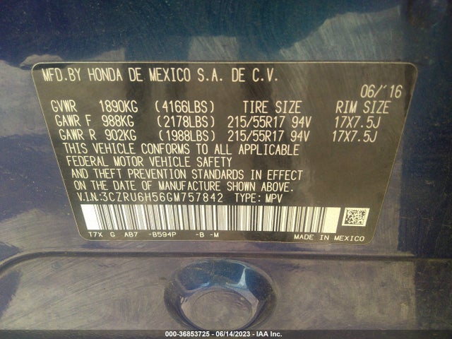 Honda HR-V EX 2016 3CZRU6H56GM757842 Image 15