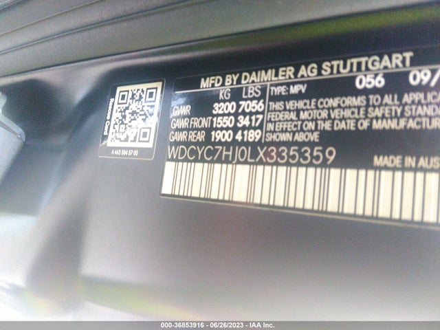 2020 Mercedes-Benz G-Class, VIN: WDCYC7HJ0LX335359