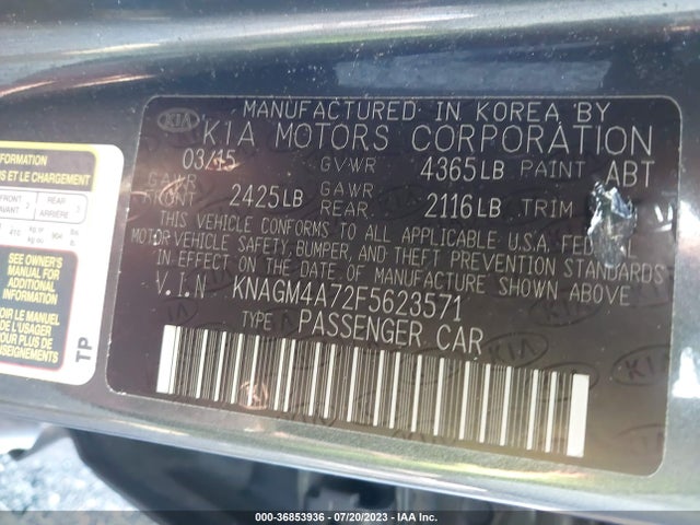 KIA Optima Lx 2015 KNAGM4A72F5623571 Image 9