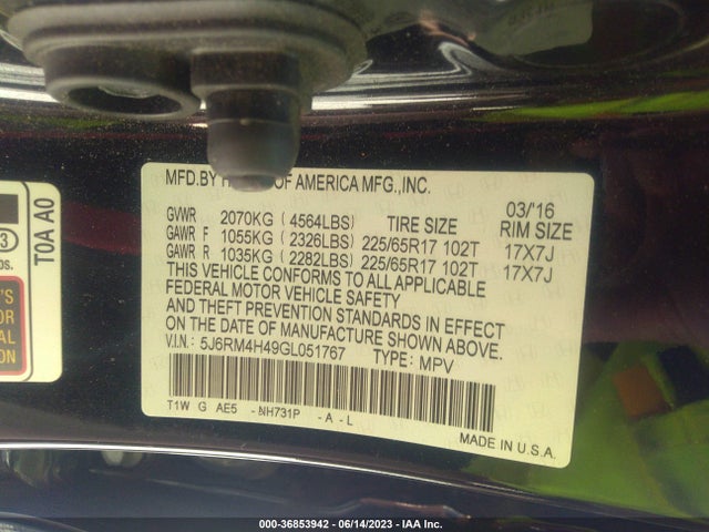 Honda CR-V SE 2016 5J6RM4H49GL051767 Image 9